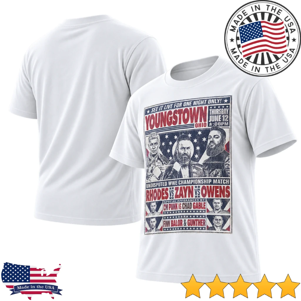 WWE Youngstown Ohio October 29 2026 Rhodes vs Zayn vs Owens T-Shirt
